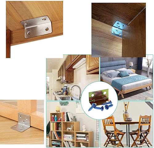 Miniatura 8 de Aicosineg 50 soportes de esquina de metal de 0.87 x 0.67 pulgadas, soportes de ángulo interno de 90 grados, soportes en forma de L, con tornillos