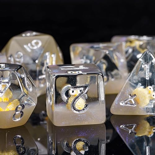 Miniatura 2 de Cusdie Dados DND de 7 troqueles, juego de dados poliédricos rellenos de animales, para juegos de rol Dungeons and Dragons D&D, MTG Pathfinder (Búho)