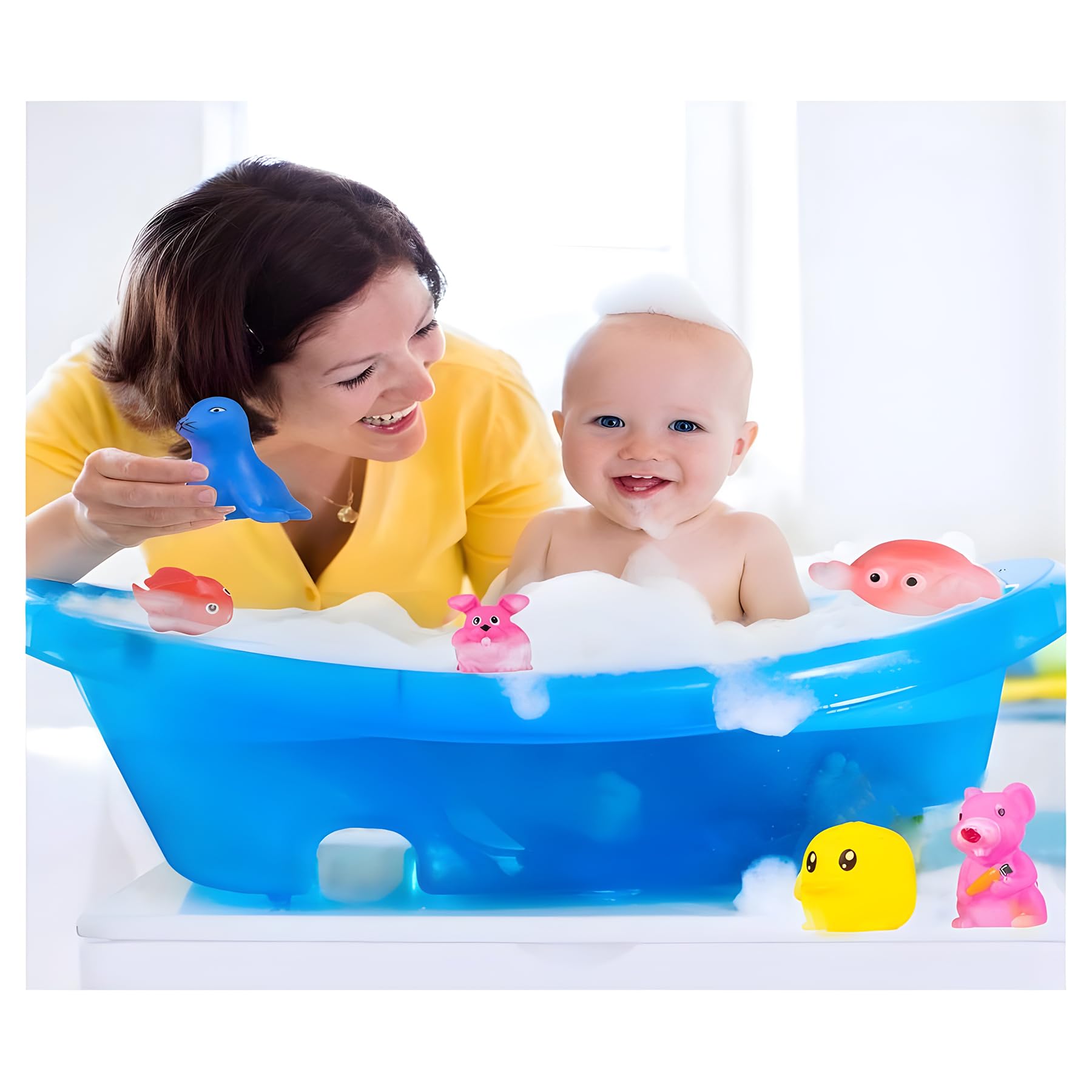 WISHKEY Plastic Bath Toy Set of 12 Pcs Chu Chu Colorful Animal Shape Toy for New Born Babies, Fun Bathtime Buddies for Toddlers (Pack of 12, Multicolor) 4