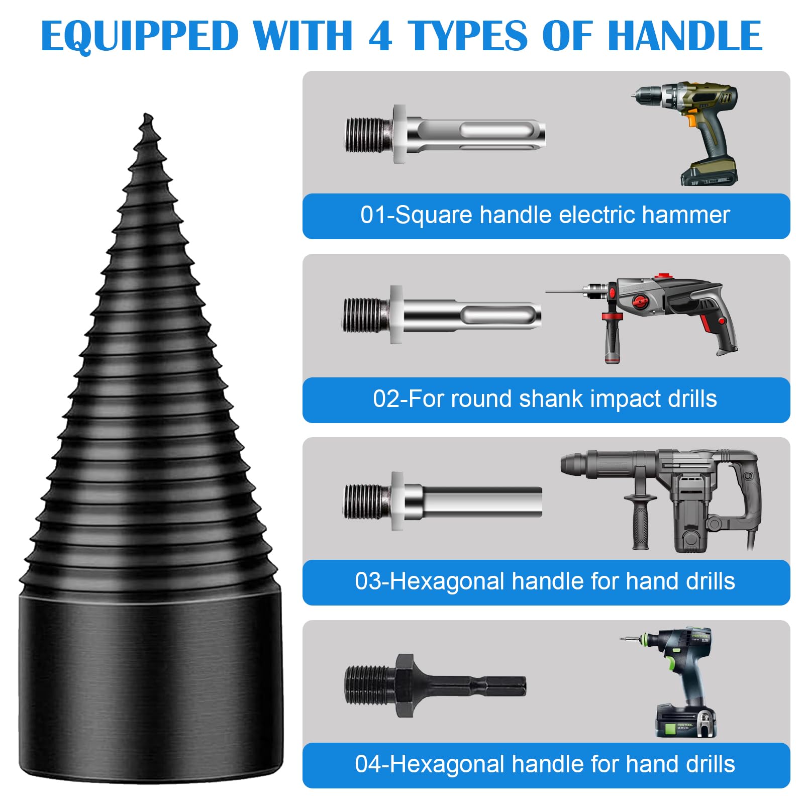 Spaccalegna A Cono Per Trapano - 32mm E 42mm, Con 4 Manici, Per Legna Domestica - Foto 10