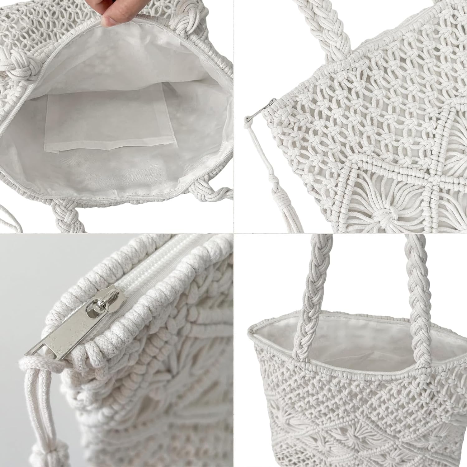 Eiyye Handmade Crochet Bag Shoulder Bag for Women Boho Cotton Rope Tote Bag Woven Knitted Purse for Vacation Casual Outfits - Image 4