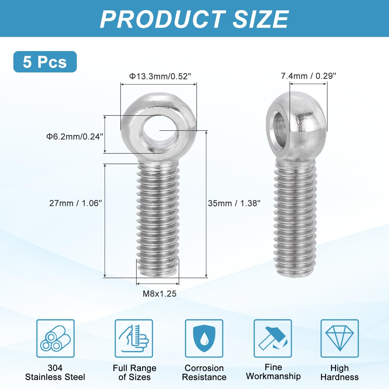 PATIKIL 5 Pcs M8x35mm Shoulder Swing Lifting Eye Bolt - Image 2