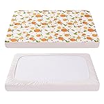 TILLYOU Pack and Play Sheet - Soft Quilted Crib Cover Pad, Toddlers Mattress Protector with 1\'\'-3\'\' Deep Pocket, Thick Play Yard Playpen Sheets, Crib Mattress Pad, 39x27, Orange Flavour