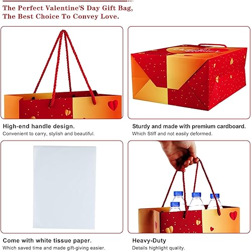 Miniatura 5 de WhatSign Bolsas de regalo para el día de San Valentín, bolsas de regalo grandes de 11.5 pulgadas con papel de seda y tarjeta, bolsas de regalo de