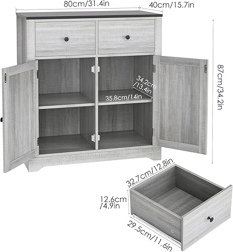 Miniatura 3 de FOTOSOK Armario de almacenamiento de madera con puertas armario de buffet de granja con cajones y estante ajustable armario de mesa de consola de