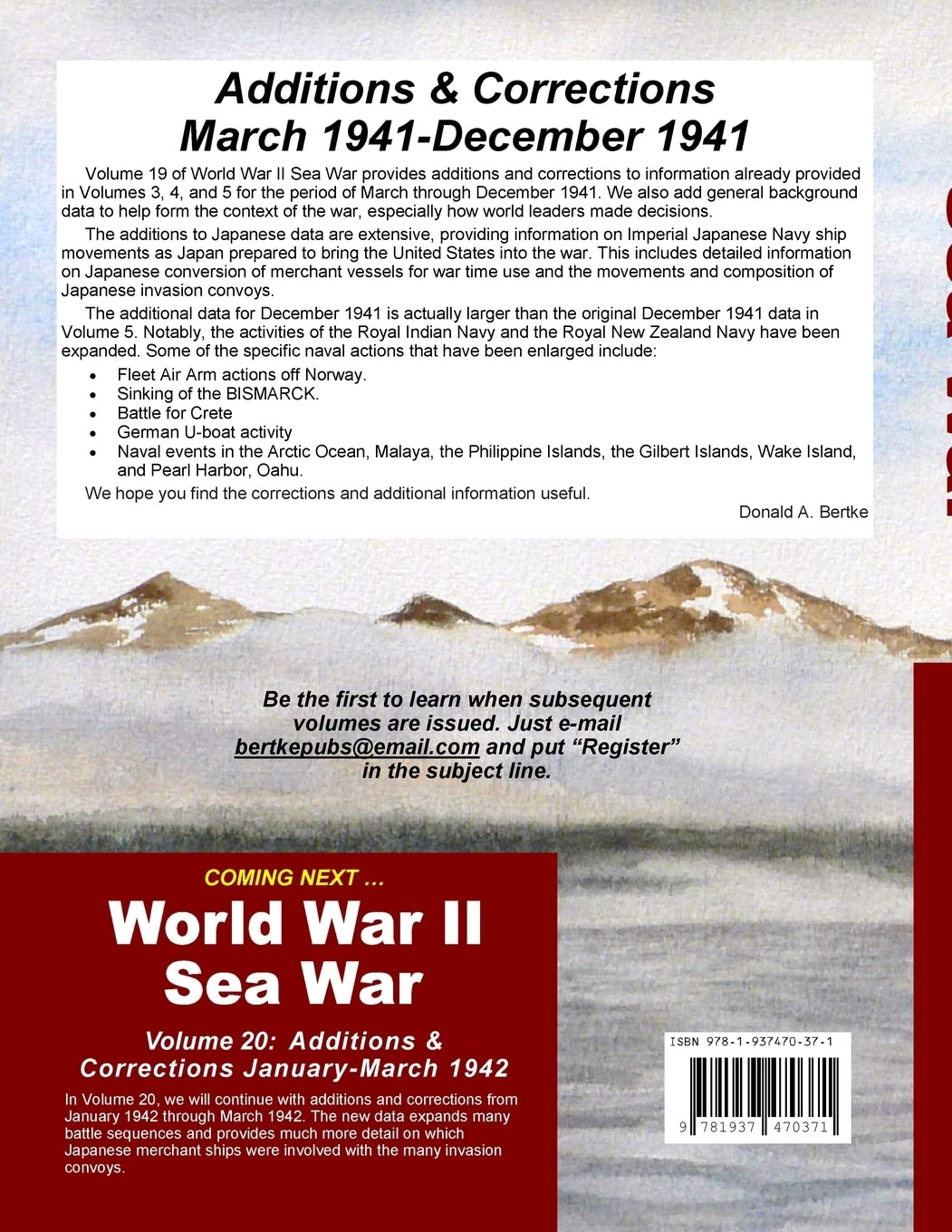 World War II Sea War, Volume 19: Additions & Corrections March 1941-December 1941