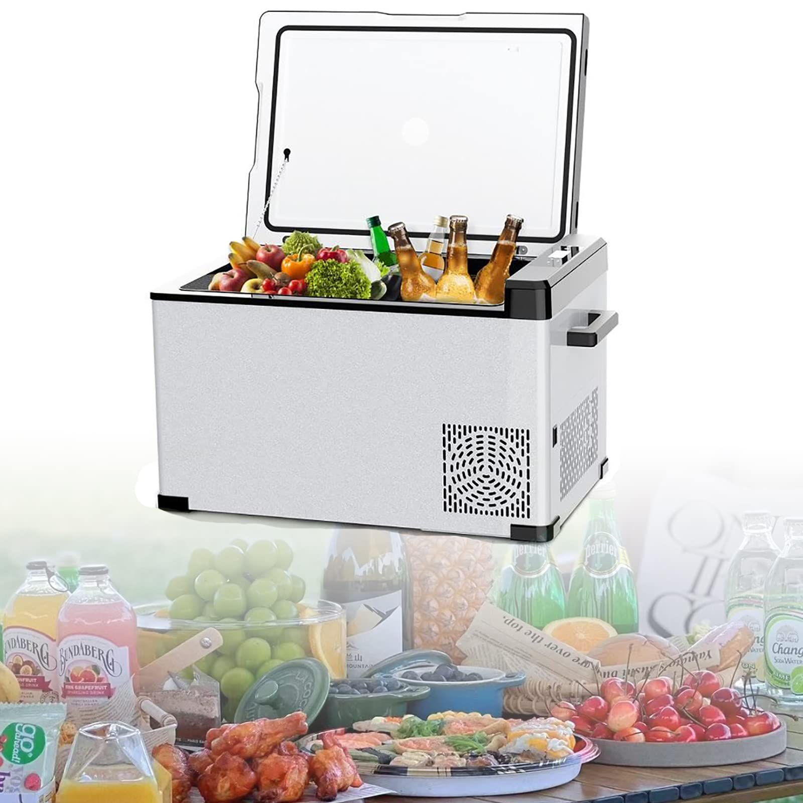 Frigo Congelatore Per Auto, Frigorifero Portatile Per Auto, Scatola Frigo Con Compressore Elettrico, Con Luce A LED Interna, Maniglia Per Il Trasporto Rimovibile, Per Viaggi In Strada Campeggio 30L