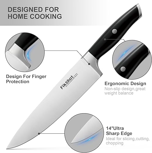 Miniatura 3 de Knife Set 14-Piece Ultra-Sharp Full Tang Chef Knives with Block and Sharpener, High-Carbon Steel Black Handle for Kitchens, BBQs and Feasts,
