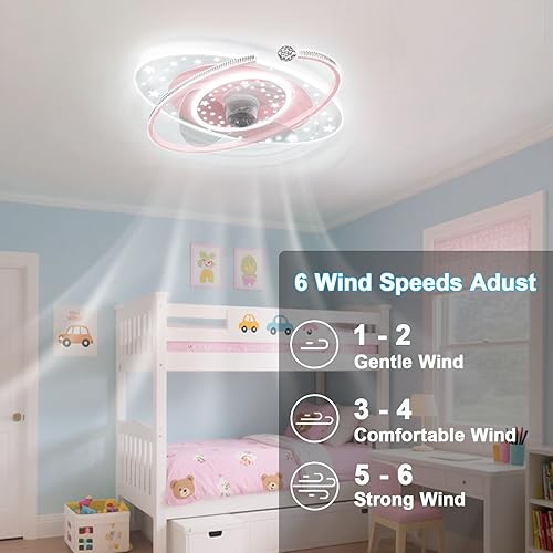 Miniatura 6 de Ventilador de techo para niños con luces a distancia regulable de 48 W, luces de techo LED, ventilador de iluminación rosa, ventiladores de techo