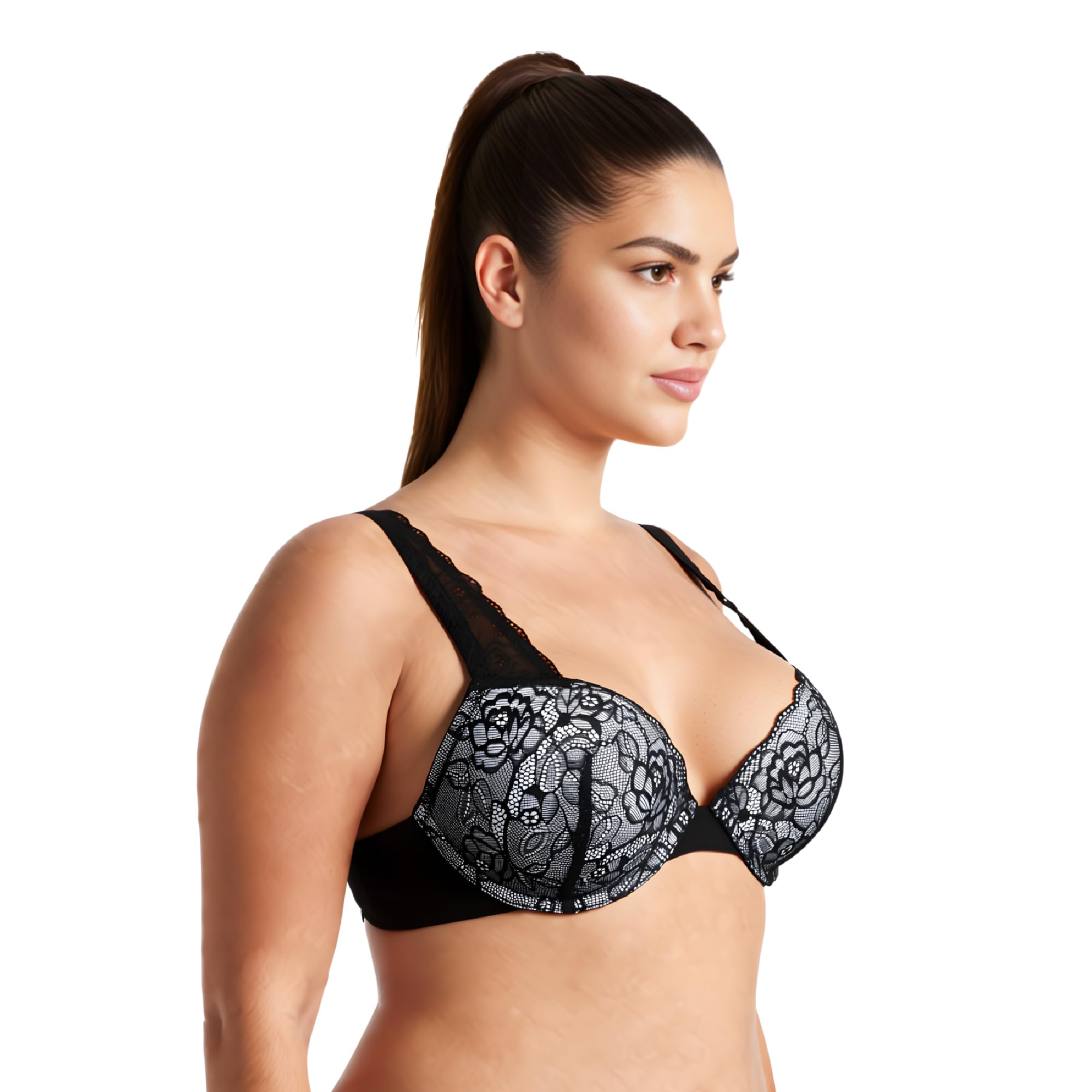 Curve Muse Donne Plus Size Aggiungi 1 e mezza coppa Push Up convertibile reggiseni in pizzo, Nero, rosa (confezione da 2), 7B
