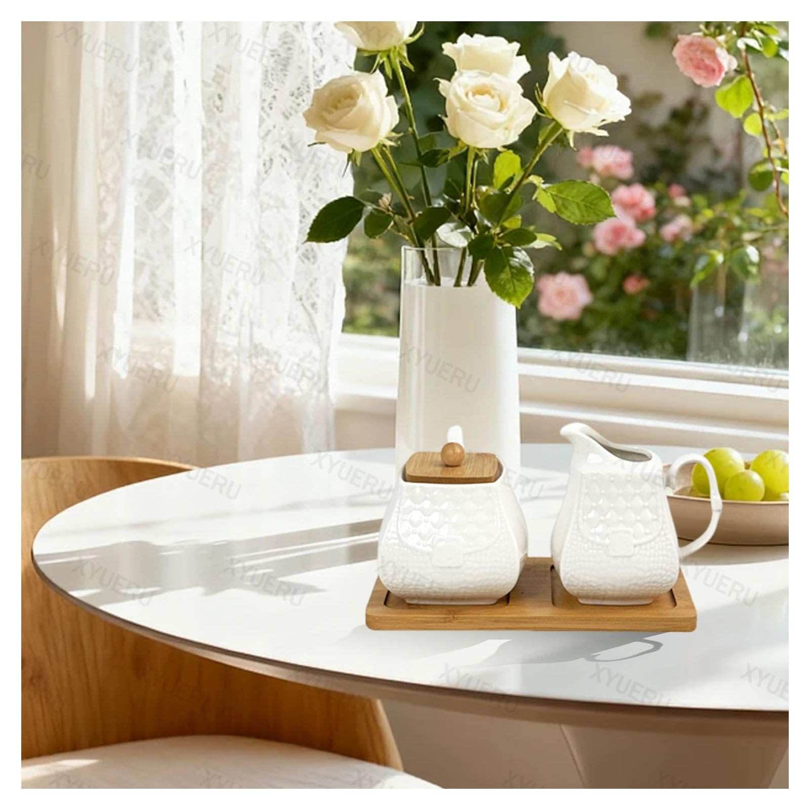 Set di zuccheriera e brocca in ceramica, stile vintage, per latte e tè, per casa e ospitalità, include zuccheriera con coperchio per servire il caffè