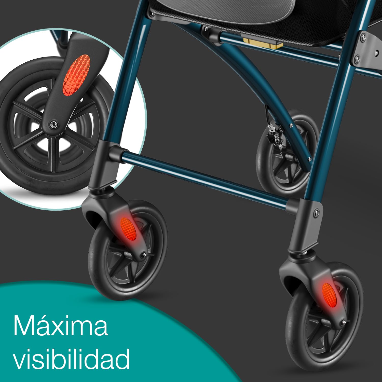ELONEO Andador para Ancianos con 4 Ruedas - Plegable, Ligero y Compacto, Andador Adulto para Interiores, Ancho 54 cm, Incluye Bandeja y Cesta de Tela, Ayuda a la Movilidad de Aluminio Antracita
