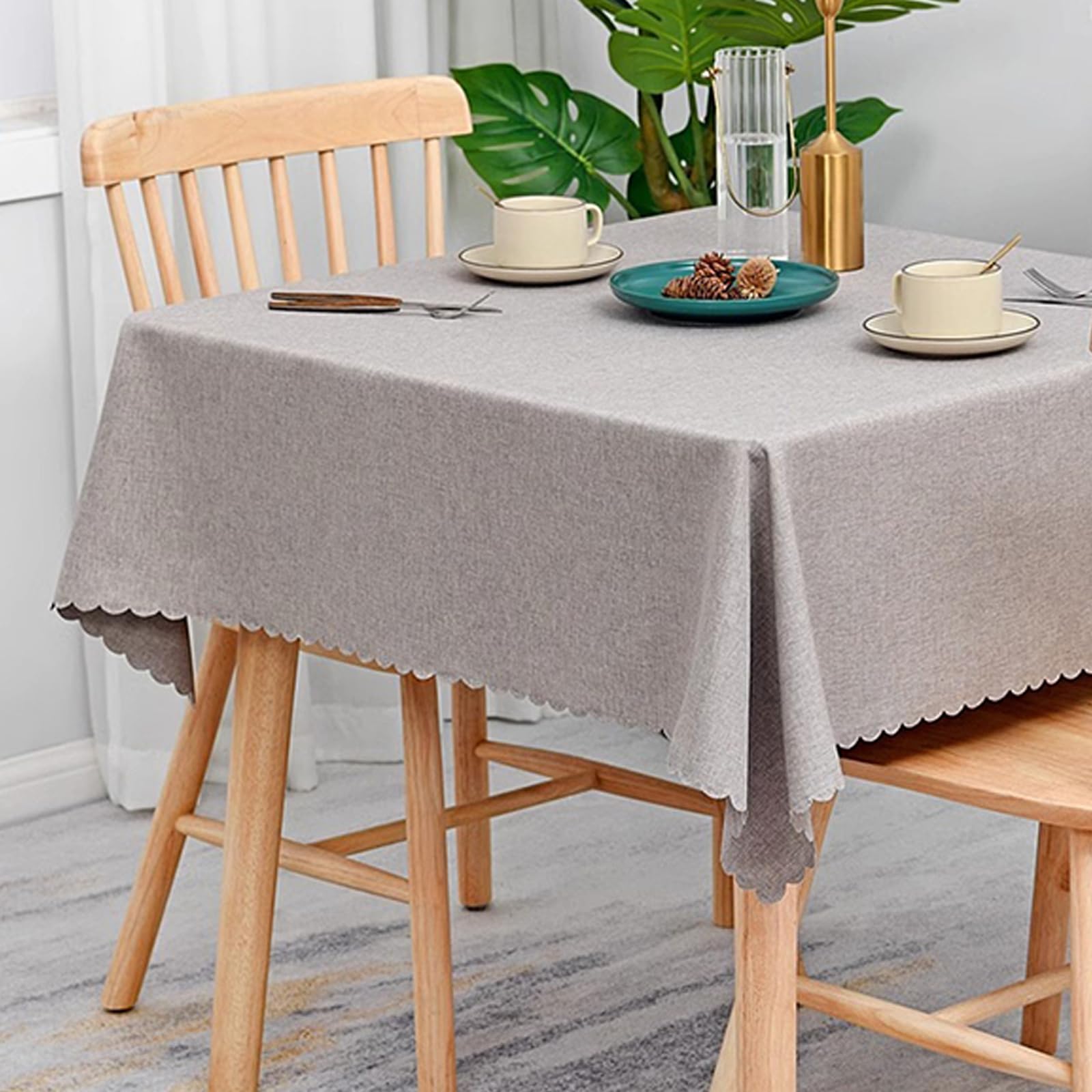 Tischdecke 140 x 200 cm Khaki Leinen Baumwolle Tischtuch Abwaschbar wasserdichte Tafeldecken für Küche Speisetisch Dekoration