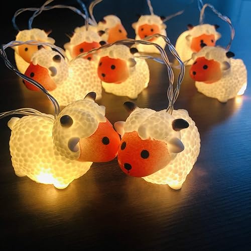 Vista 43 de Guirnalda de luces LED pintadas de ovejas pequeñas con diseño de animales, adornos de cabra, luces novedosas, funciona con pilas, luz decorativa