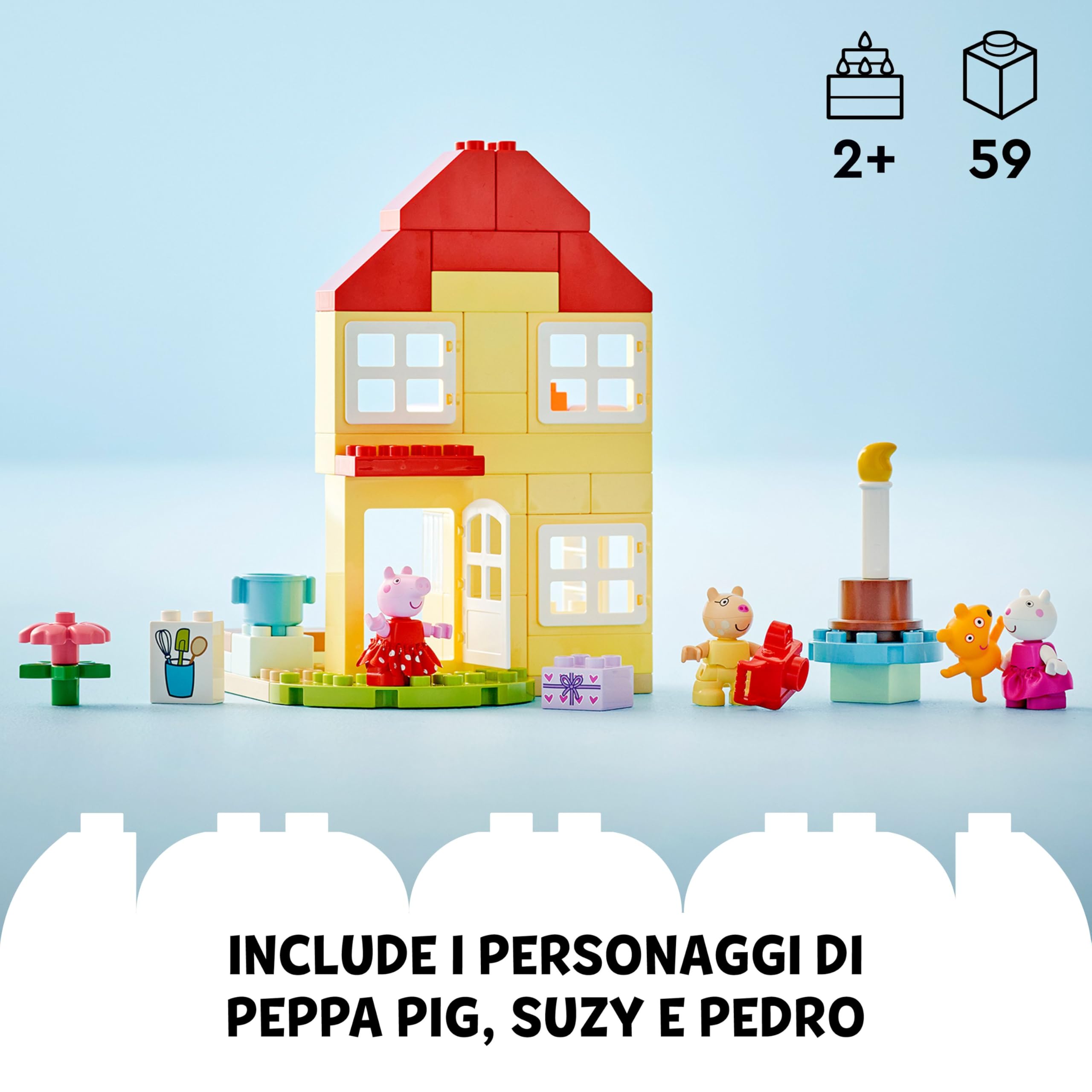 LEGO DUPLO La Casa del Compleanno di Peppa Pig, Giochi Creativi per Bambine e Bambini da 2 Anni in su con 3 Personaggi, Orsacchiotto Giocattolo e Torta di Compleanno, Playset Educativo 10433
