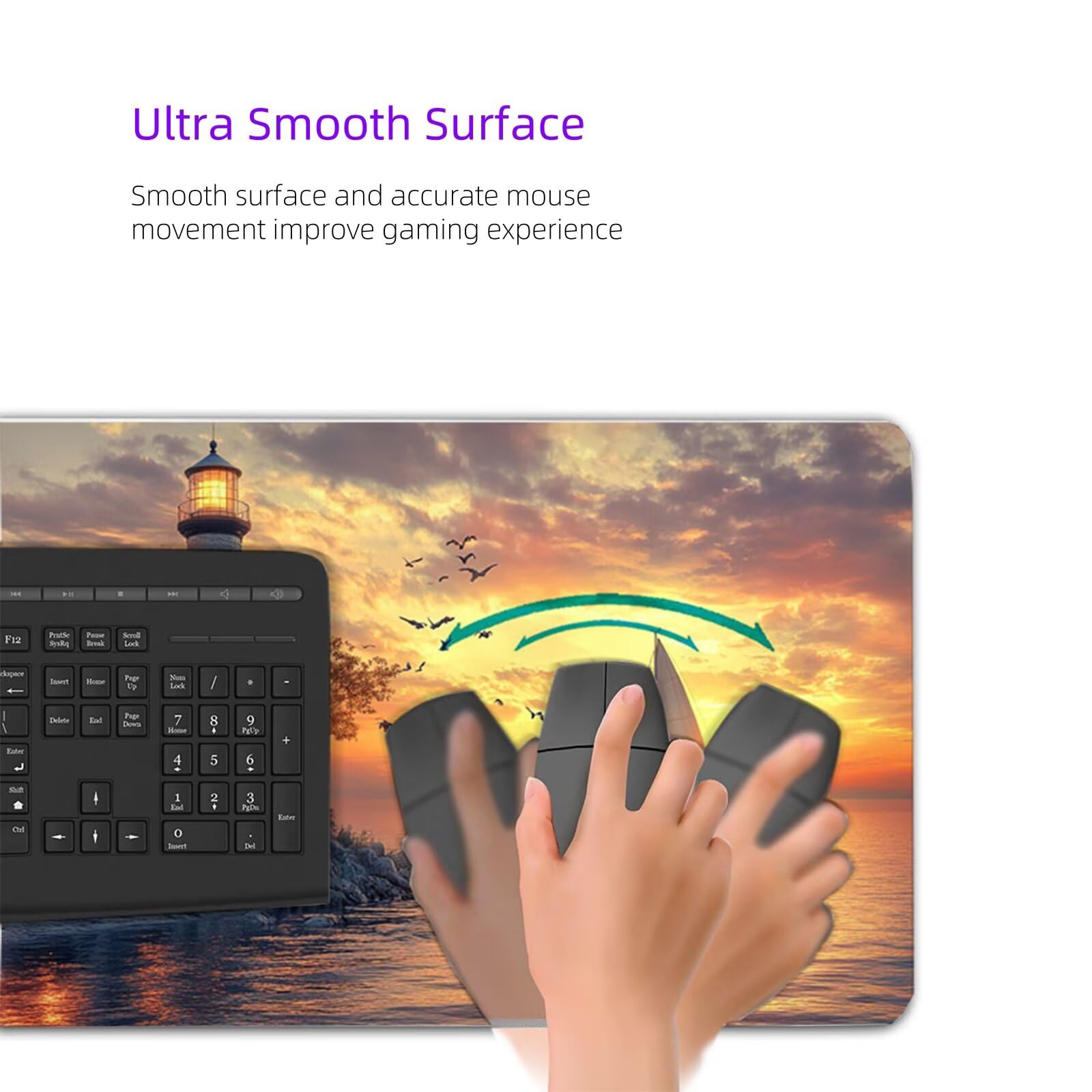 Alfombrilla Ratón Atardecer Alfombrilla Escritorio Faro Mouse Pad Gaming Duradera, Mouse Pad Grande Gaming Mejora Precisión y La Velocidad, Desk Mat para Jugadores, PC, Oficina 1600x800x3mm Y2-101