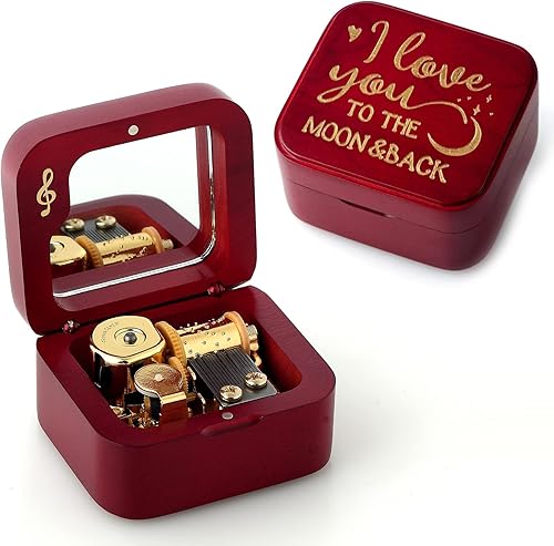 JYmusic Natural Solid Wood Clockwork Square Note Octave Box with Pause and Play Function, Gift for BirthdayMother's DayChildren's DayValentine's