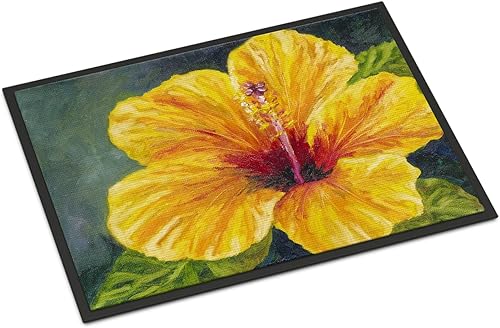 Caroline's Treasures TMTR0321JMAT - Tapete para puerta delantera, 24 x 36 pulgadas, diseño de hibisco amarillo, para entrada o entrada,