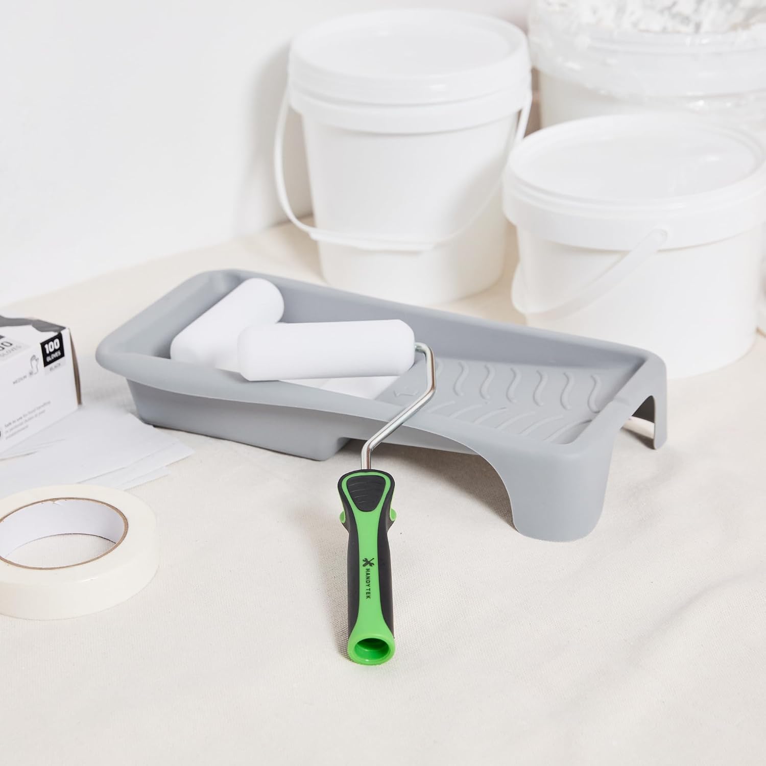 Restaurantware Paint Roller Kit 8-Piece Set, 4 Inch 6 High Density Foam Covers, 4 Inch 1 Durable Roller Frame, 4 Inch 1 Paint Tray Perfect Coating Supplies for House, Walls, Ceilings, DIY