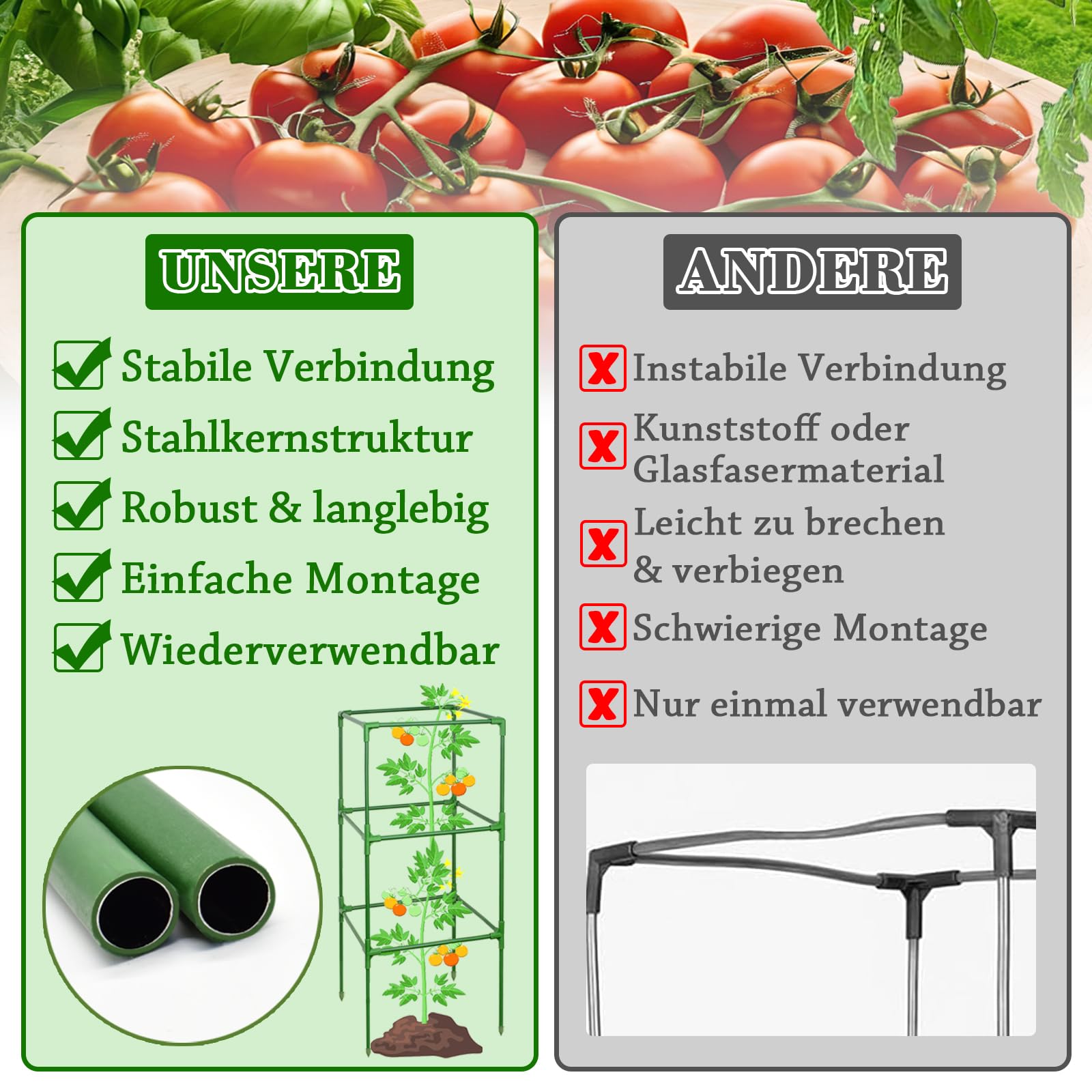 ZeeDix 6 Stück Tomaten Rankhilfe, 151cm Höhenverstellbare Rankhilfe