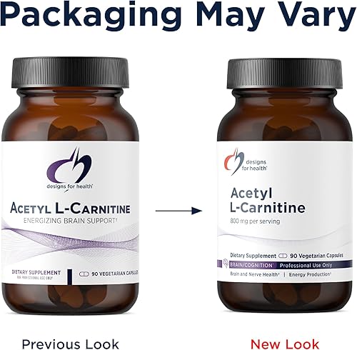 Miniatura 4 de Designs for Health Cápsulas de acetil L-carnitina de 800 mg – Apoyo cerebral energizante – sin OMG, suplemento vegetariano de acetil L-carnitina HCl