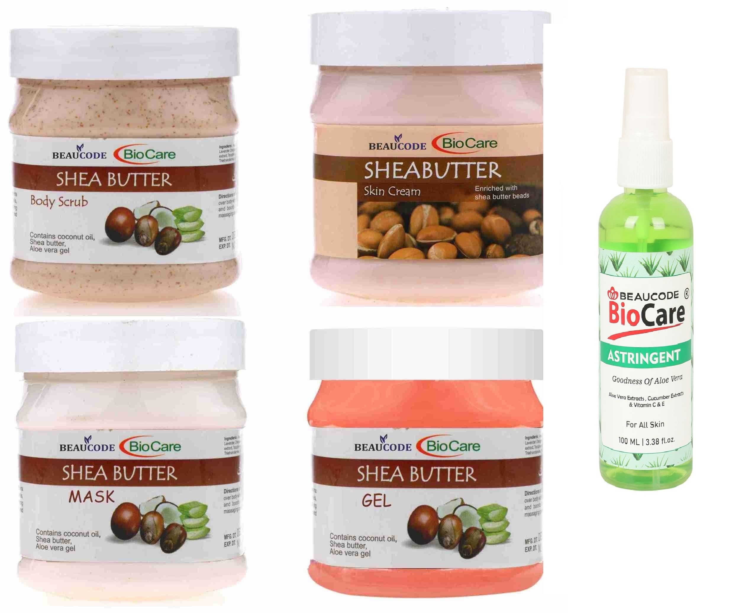 Shea Butter Facial Kit with Astringent 100ml||Cream-Mask-Gel-Scrub 250gm Each(Pack of 5) For Women & Men For All Skin Types No Paraben||No SLS|| No Sulphate & Cruelty Free