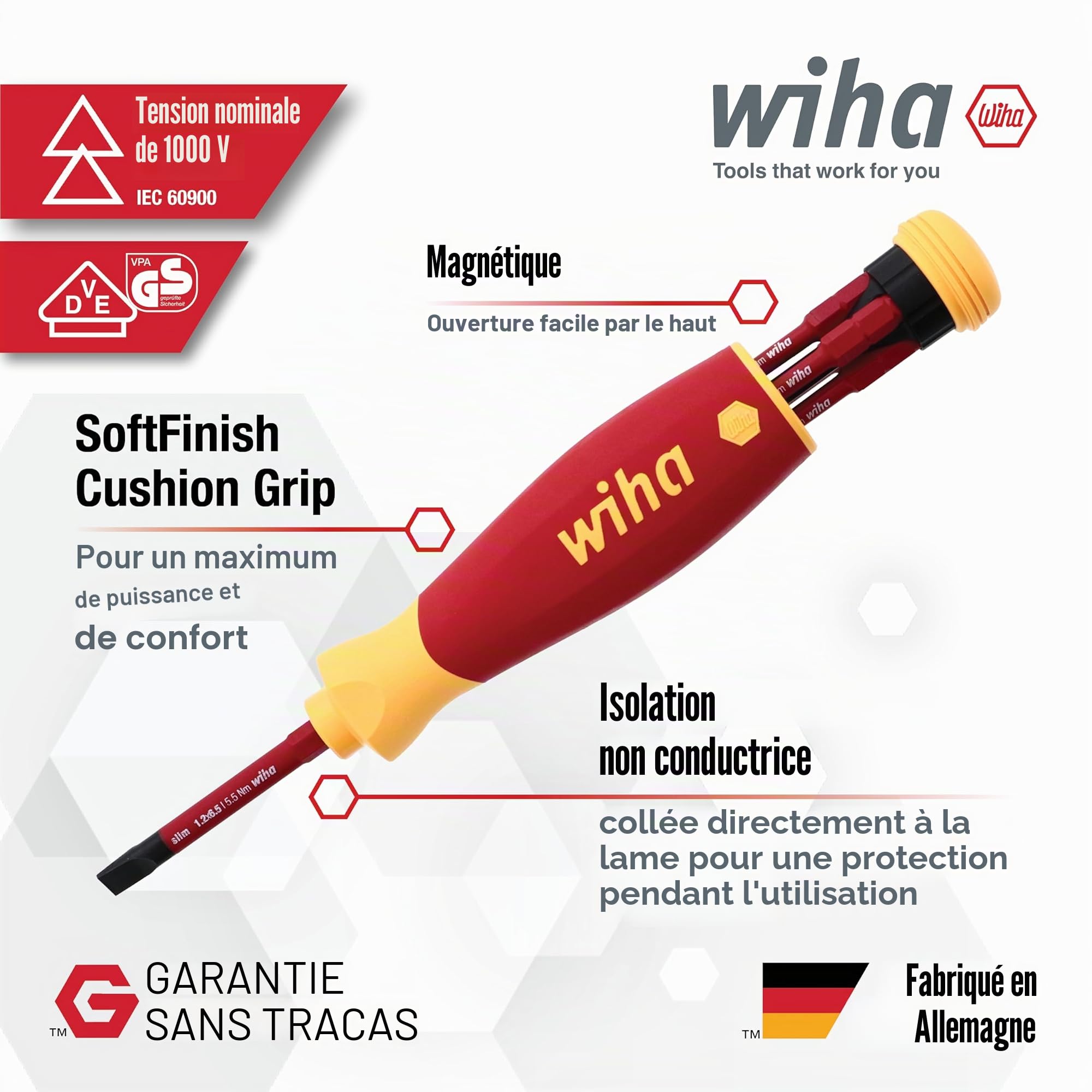 Wiha 28345 SlimLine PocketMax Multi-Driver isolé 6 pièces