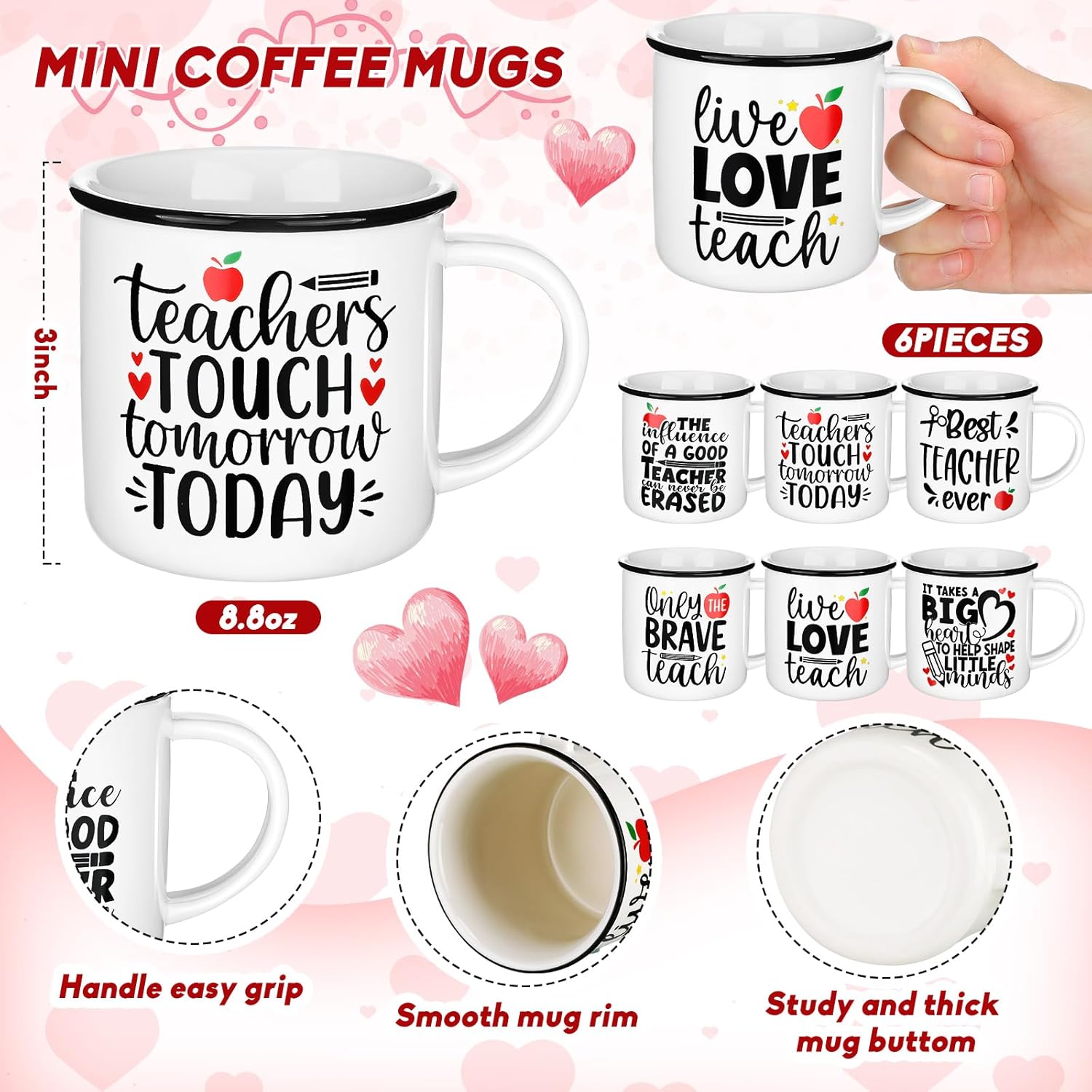 Hushee 12 Pcs Teacher Appreciation Gift Set 6 Teacher Coffee Mug Gift Coffee Mug with 6 Thank You for Helping Me Grow and Learn Keychain Teachers Day Gifts for Women Men from Student Gifts