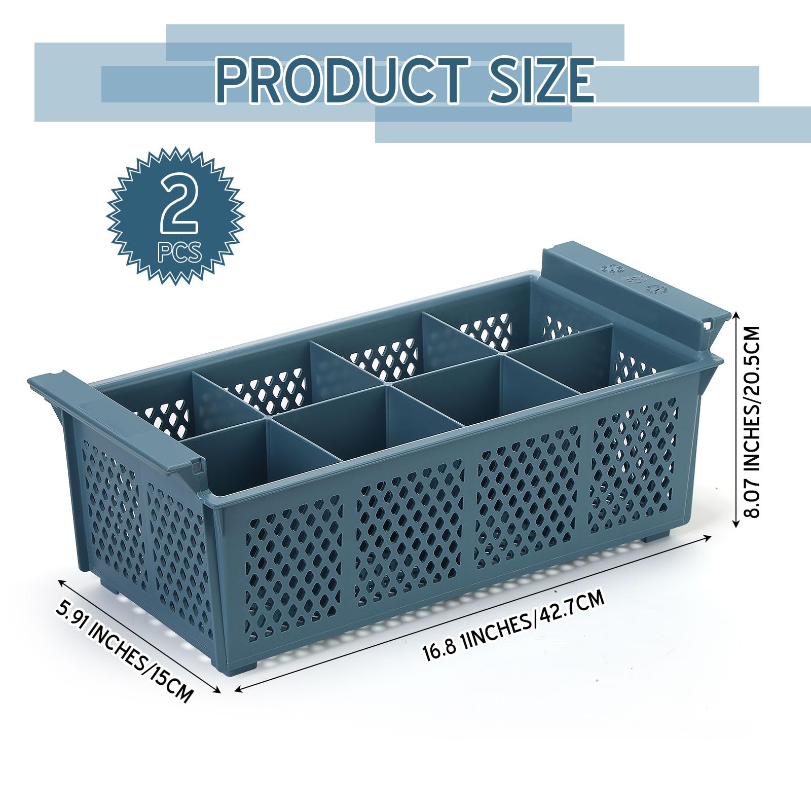 Yungyan 2 cestas para lavavajillas con asa, 16.81 x 8.07 x 5.91 pulgadas, soporte para utensilios, estante de secado de cubiertos para lavavajillas comercial, restaurante (azul)