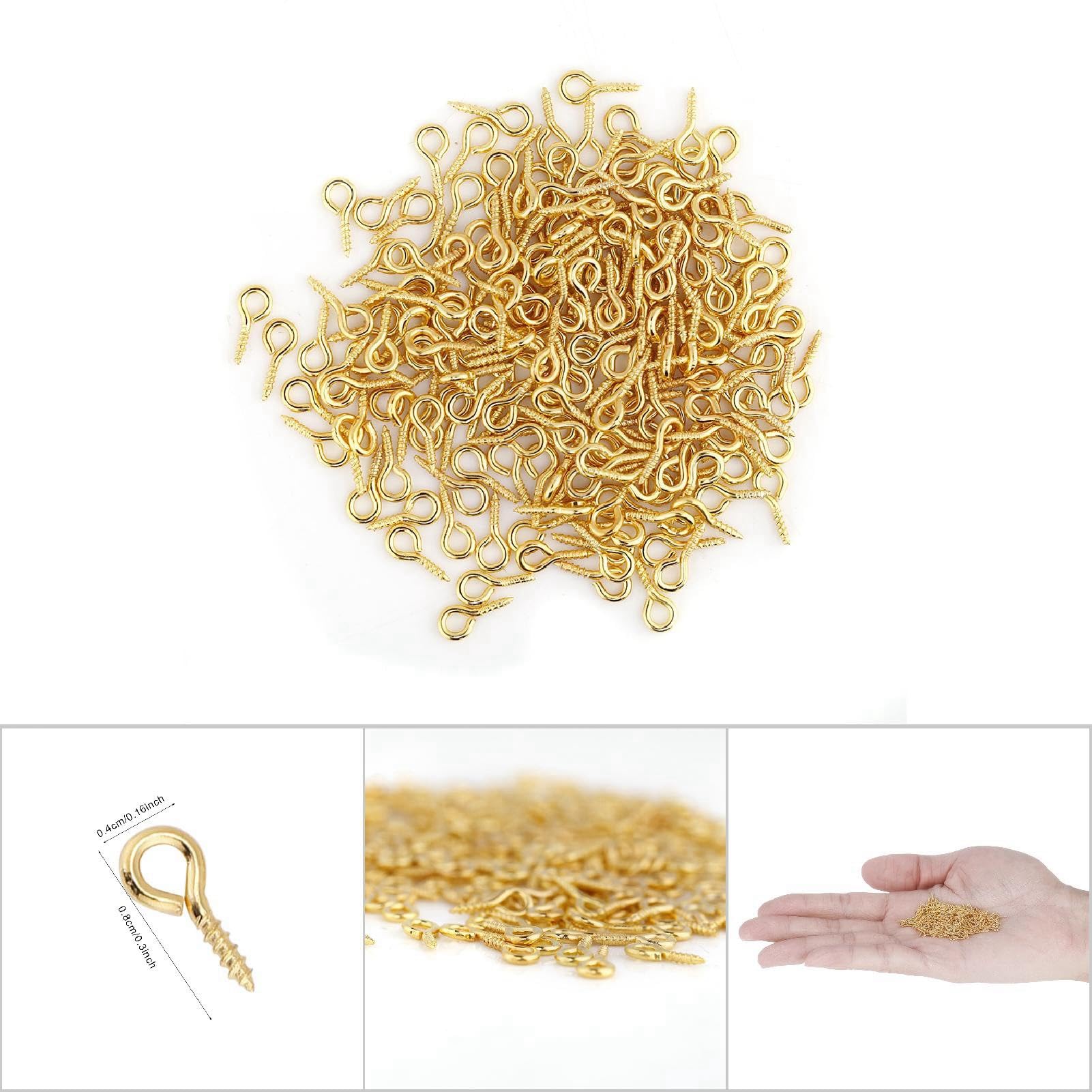 Sunicon 3Colors 200Pcs / Bag Eye Pins,Eyepins Alloy Thread Screw Eye Hooks Jewelry Findings for Jewelry Making Findings DIY Crafts (Gold)