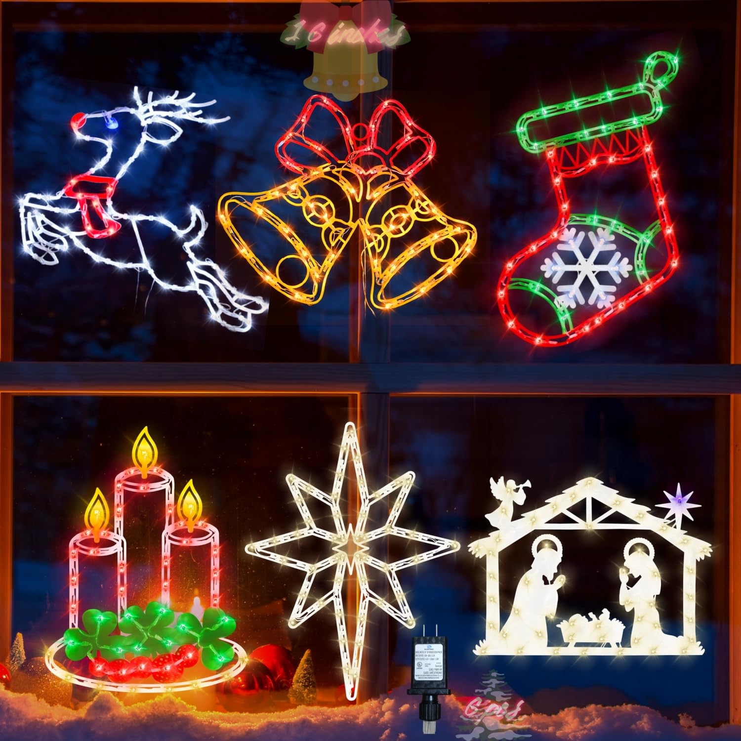 Décoration de Noël lumineuse renne et cloche lot de 6 à offrir pour les fêtes