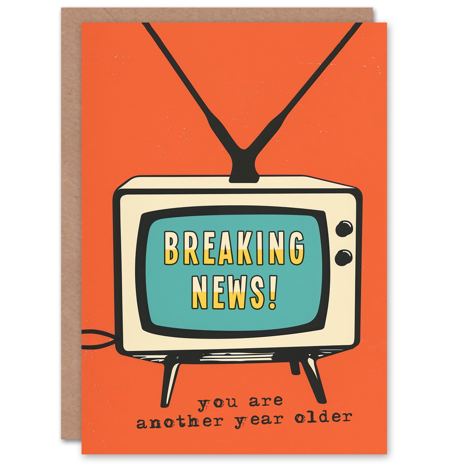 Artery8 Greeting Card - Retro TV Birthday Card - Orange
