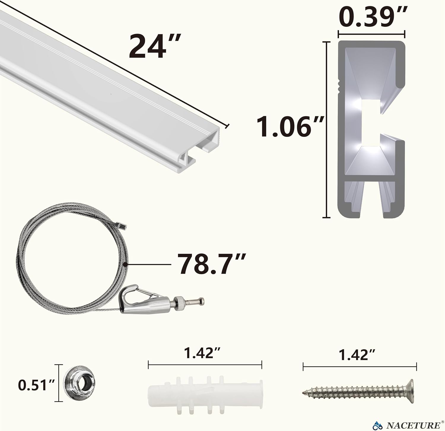 Picture Rail Hanging System- Innovative Art Hanging Rail System Including 4 Pcs 24" Picture Rails, 4 Pcs 2M Picture Rail Hooks & Installation Hardware- Elegant Picture Hanging Kit for Gallery
