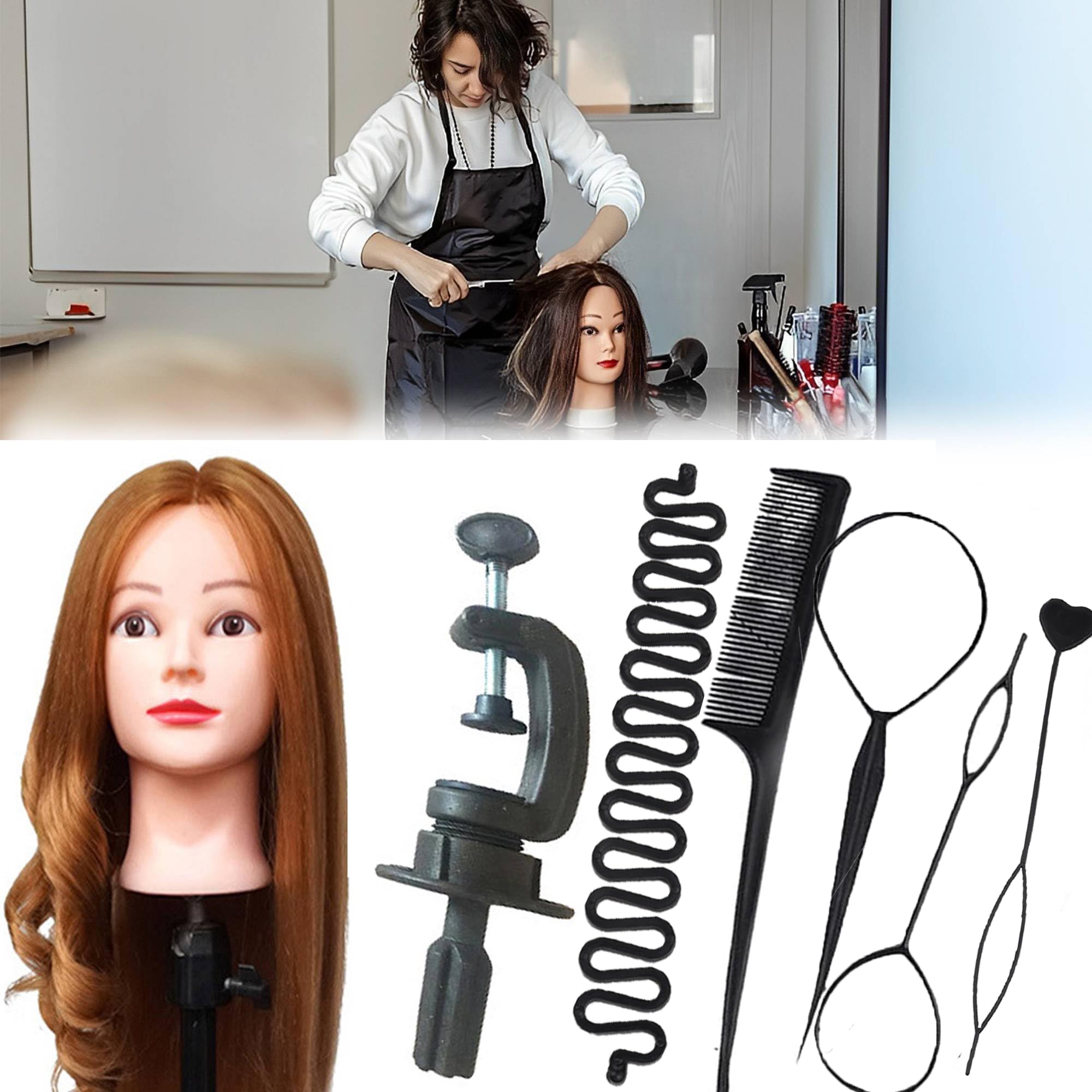 FGXY Cabeza Modelo De Peluquería, Juego De Accesorios De Peluquería, Herramienta De Entrenamiento De Diseño De Peluquería, Adecuada Para Peluquerías Para Principiantes (Dorado) — view 8