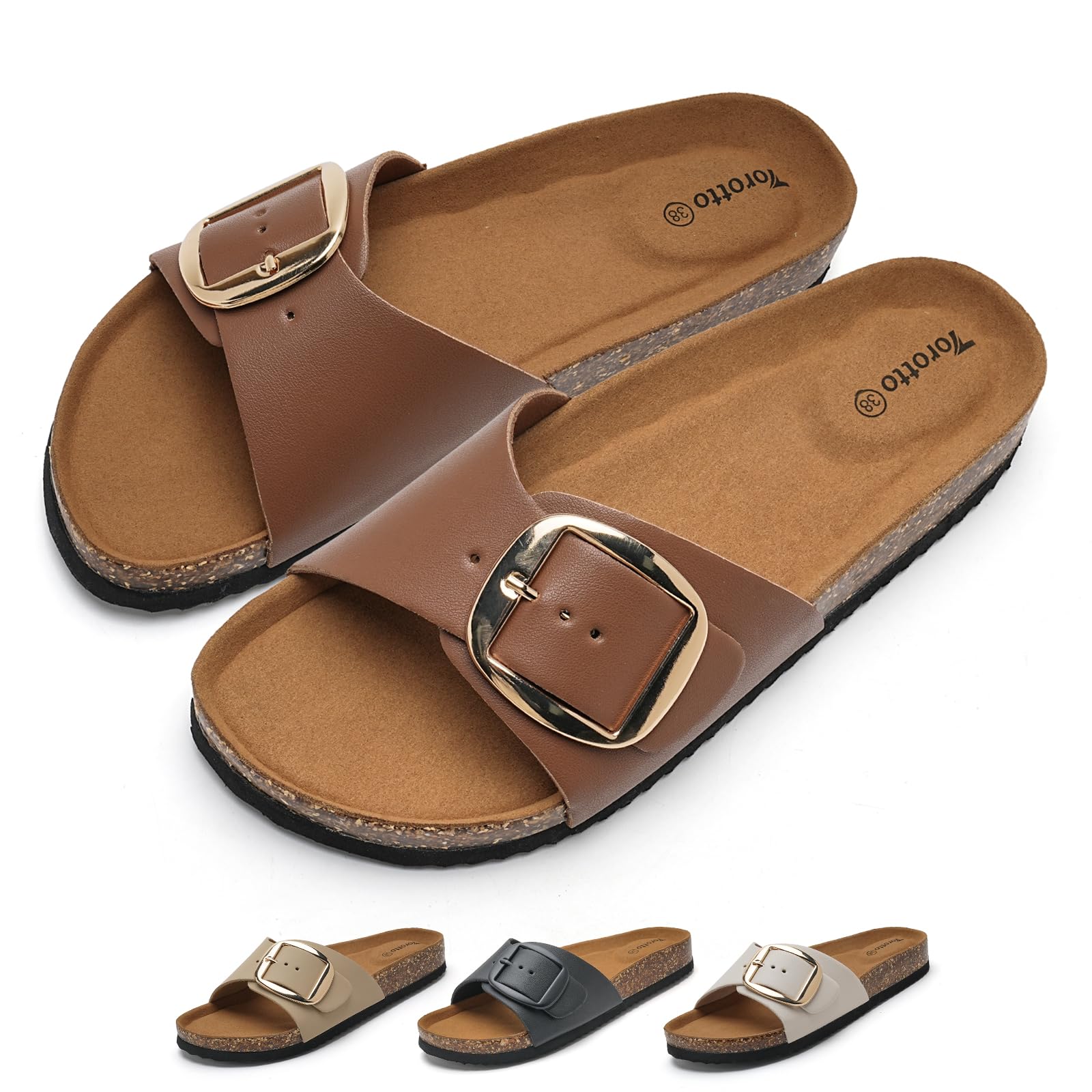 Torotto Pantoletten Damen Sandalen Latschen Schlappen Hausschuhe Bequeme Verstellbare Schnalle