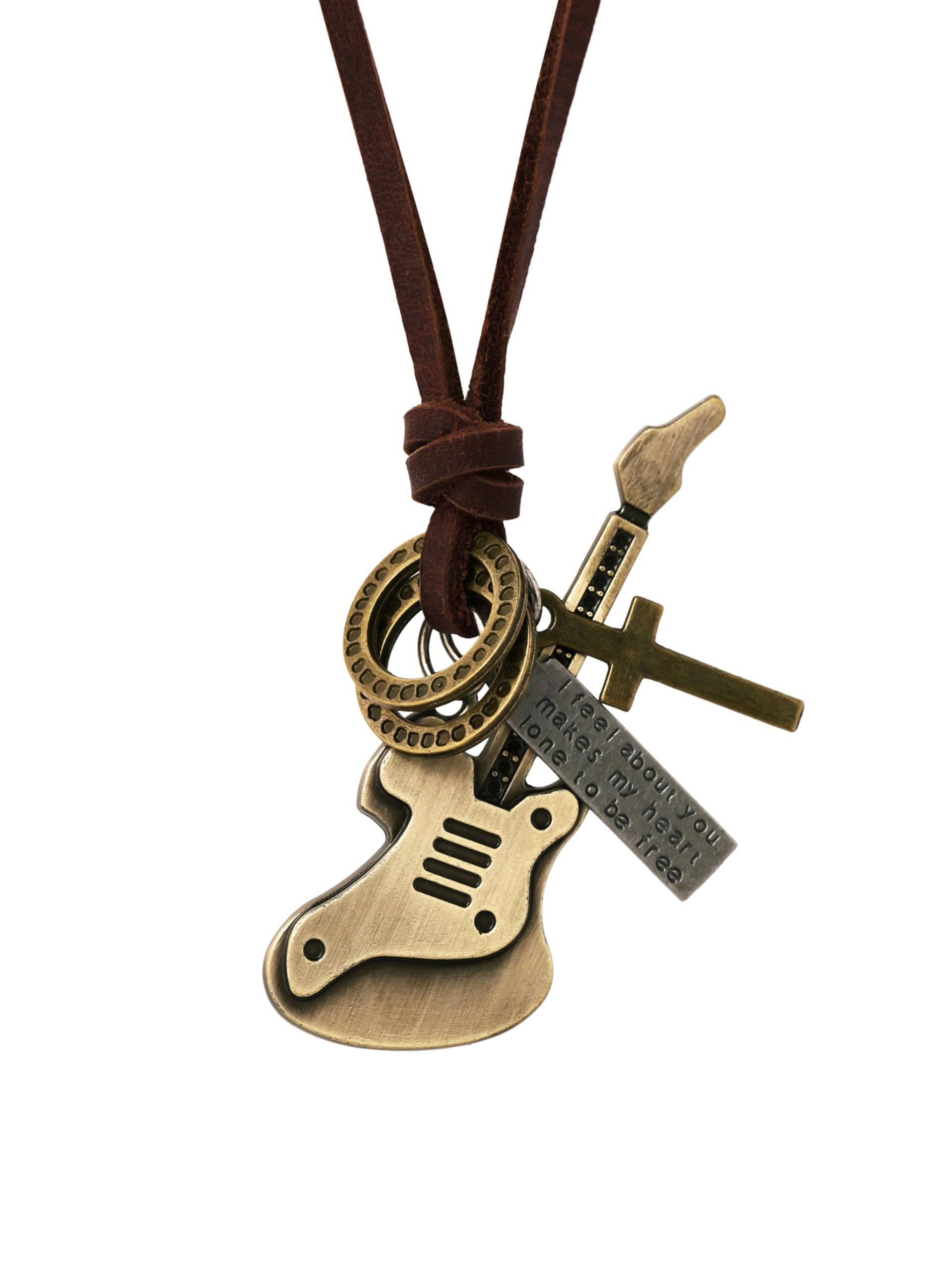 HAQUIL Boho Leather Necklace Antique Tribal Pendant, Boho Jewelry Gift for Men and Women