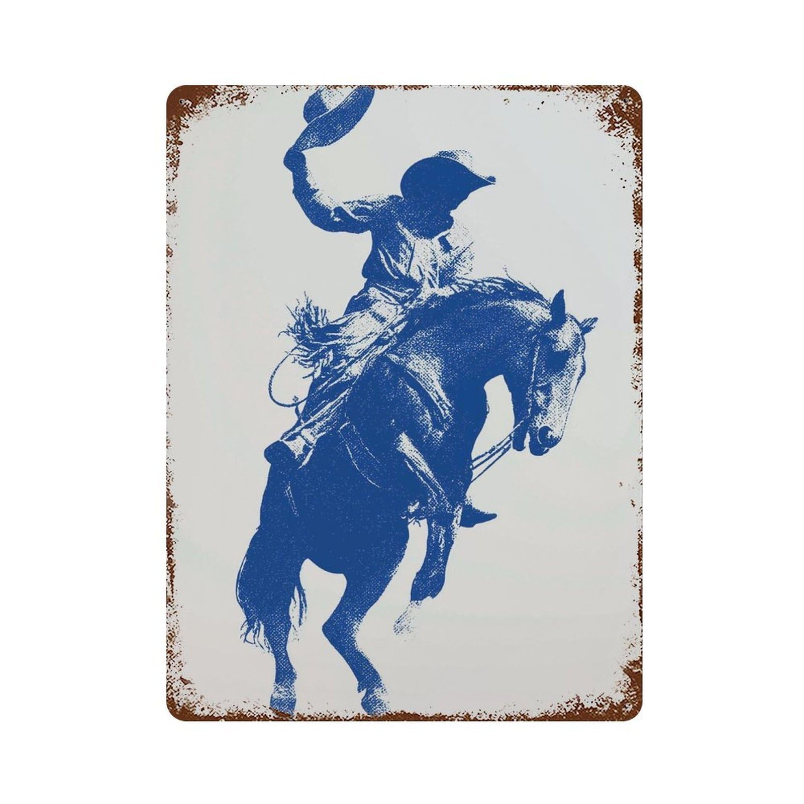xiaoxiaoshen Blue Cowboy Silhouette – Western Rodeo Rustic Country Horseback Modern Work Home Wall Decor Art Metal Tin Poster Modern Home Decor Art Home Bar Shop Decorations Vintage Sign 40x30cm