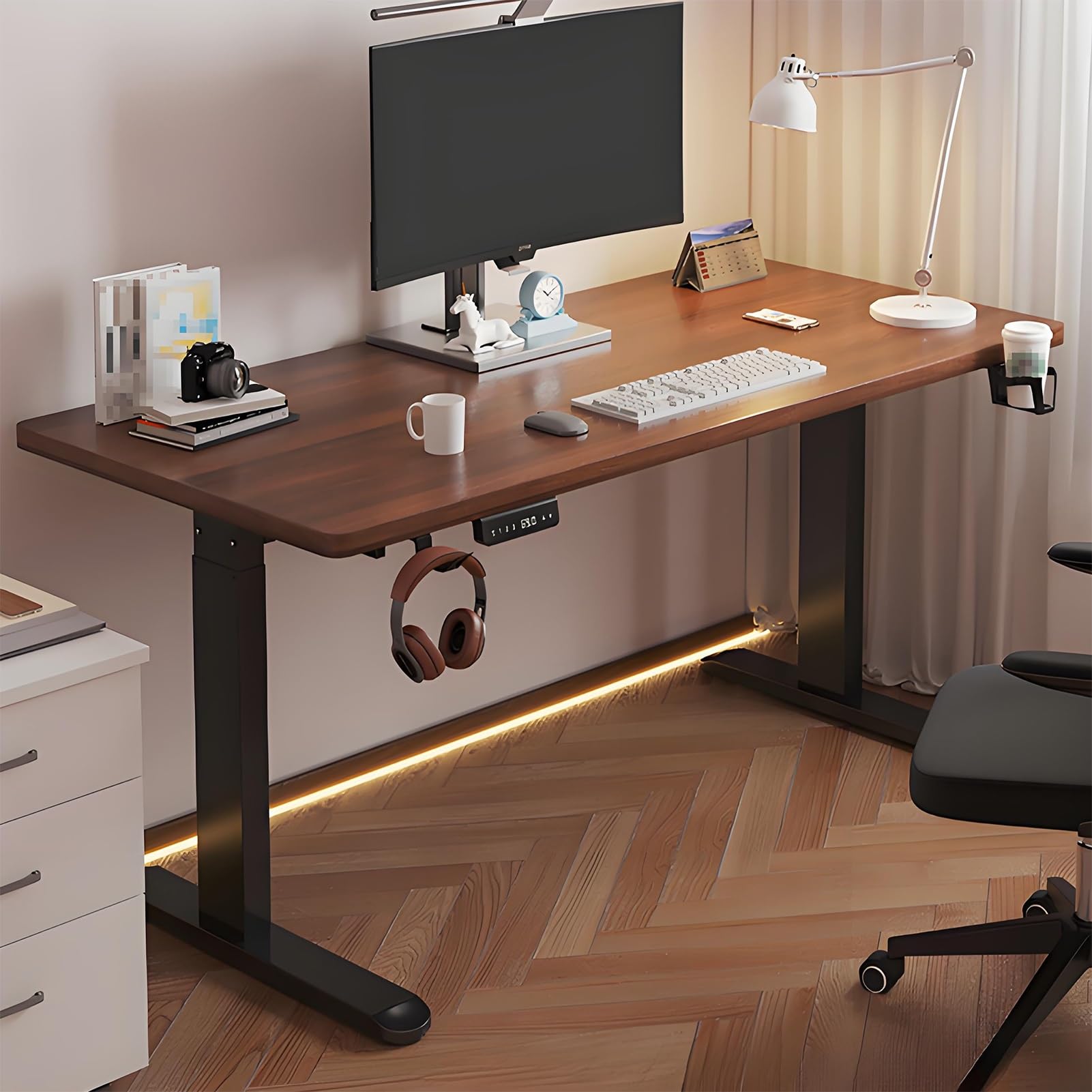 MYUYEE Height Adjustable Standing Desk For Computer Gaming Workstation | Sit Stand Up Desk With 3 Memory Height Settings, Collision Protection (Brown-140X60Cm)
