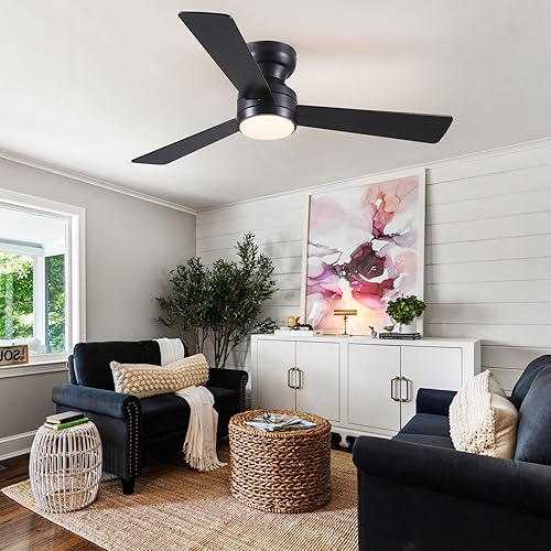 Miniatura 6 de Asyko Ventiladores de techo con luces  Ventilador de techo negro de 42 pulgadas para exteriores con luz y control remoto, motor regulable y