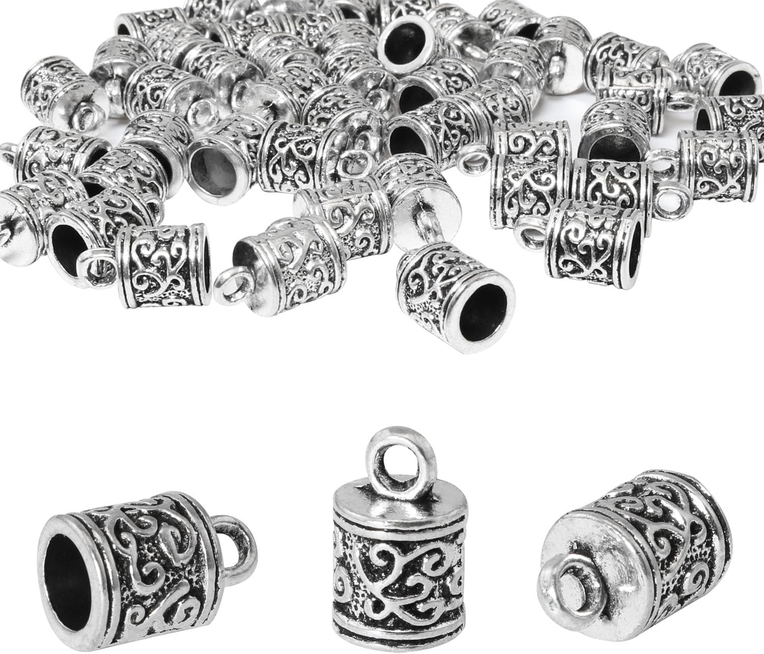 50PCS Knot End Caps Antique Silver Leather Tassel Clasps DIY Handmade Tibetan Style Alloy Pattern Bracelet End Caps 10887 for Necklaces Keychains Handbag Charms