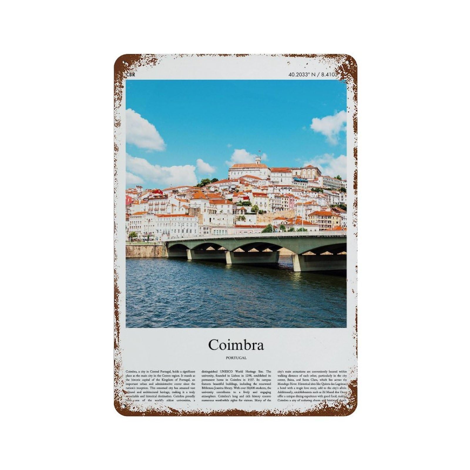 xiaoxiaoshen Coimbra Portugal City Scenery Wall Decor Art Metal Tin Poster Modern Home Decor Art Home Bar Shop Decorations Vintage Sign 30x20cm