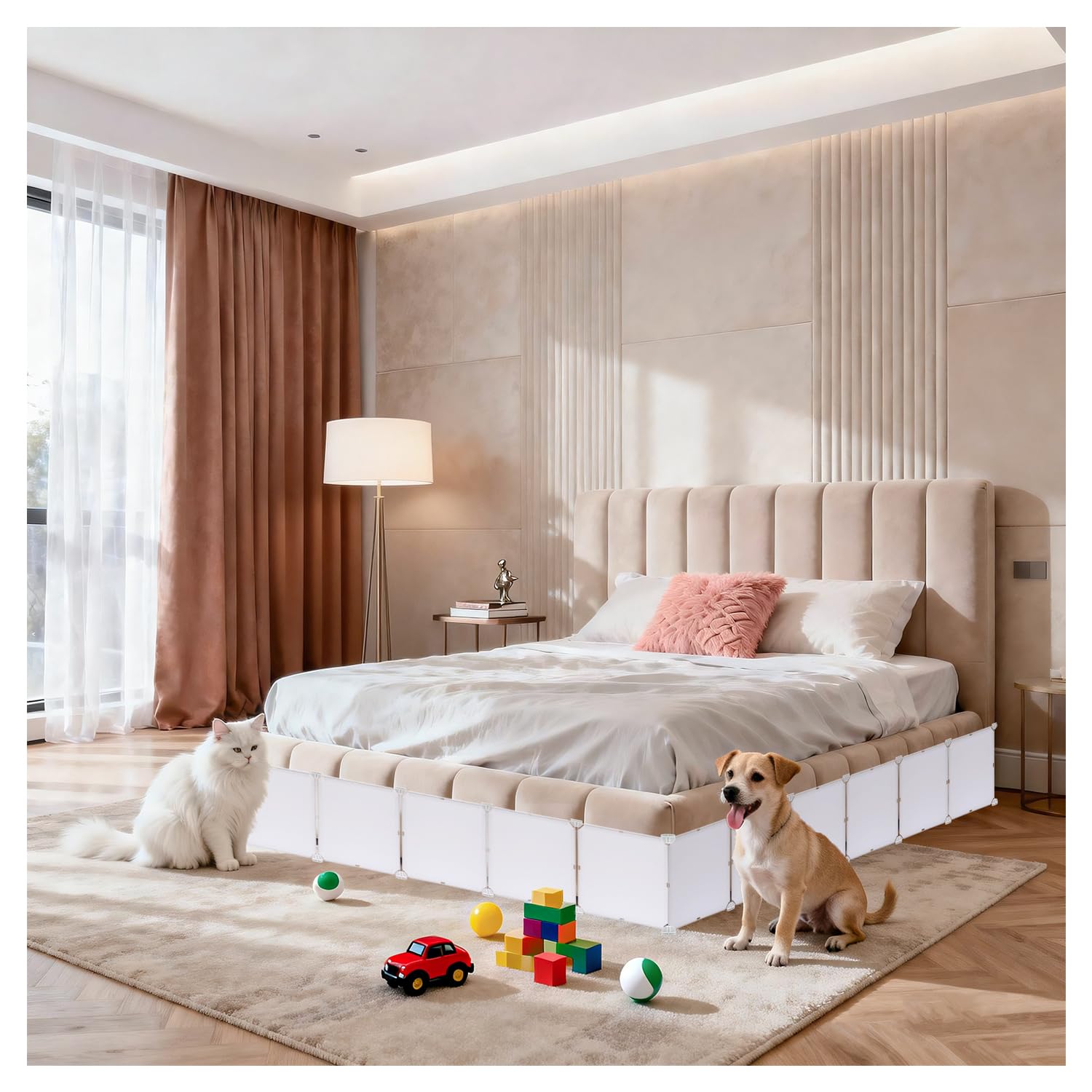 Hiflora Under Bed Blocker for Pets, Easy to Install 14 Pack Under Couch Blocker, 166" Bed Blockers for Under Bed, Expandable Design, Blocks Dogs Cats