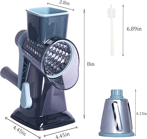 Miniatura 2 de Rallador giratorio de queso, rallador de queso de mano con base de succión fuerte, rebanador de verduras de cocina, 3 cuchillas de tambor inoxidable