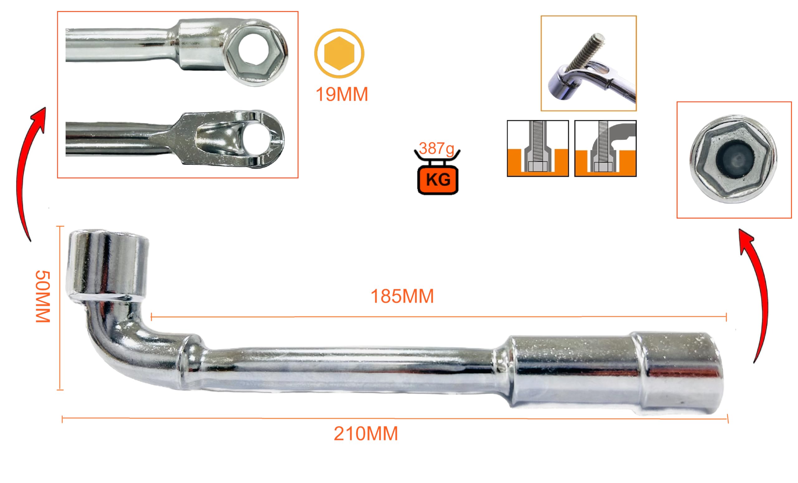 Chiave Per Tubo A 6 Punte GOLDTOOLS - Testa A 90°, Acciaio Cromo Vanadio, 18 Mm, 6 Pezzi - Foto 3