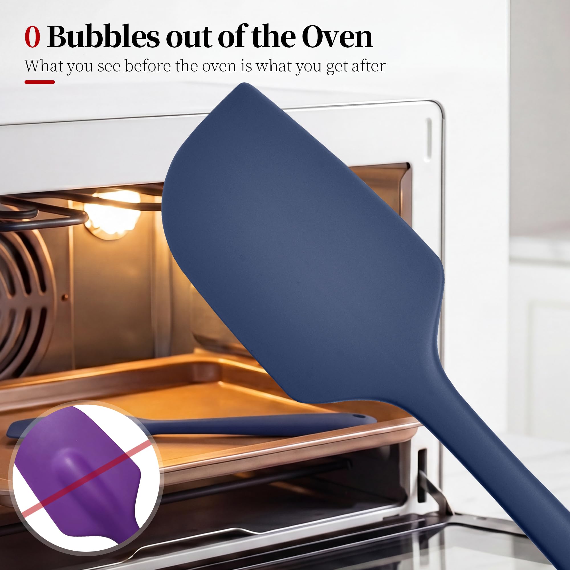 315°C Resistente al Calor 2 Lengua Silicona Cocina, Azul Abismo | Sin Bpa Platino Grado Alimenticio Espatulas Profesional, Flexible Lengua de Gato Para Cocinar Pastelera Reposteria Hornear
