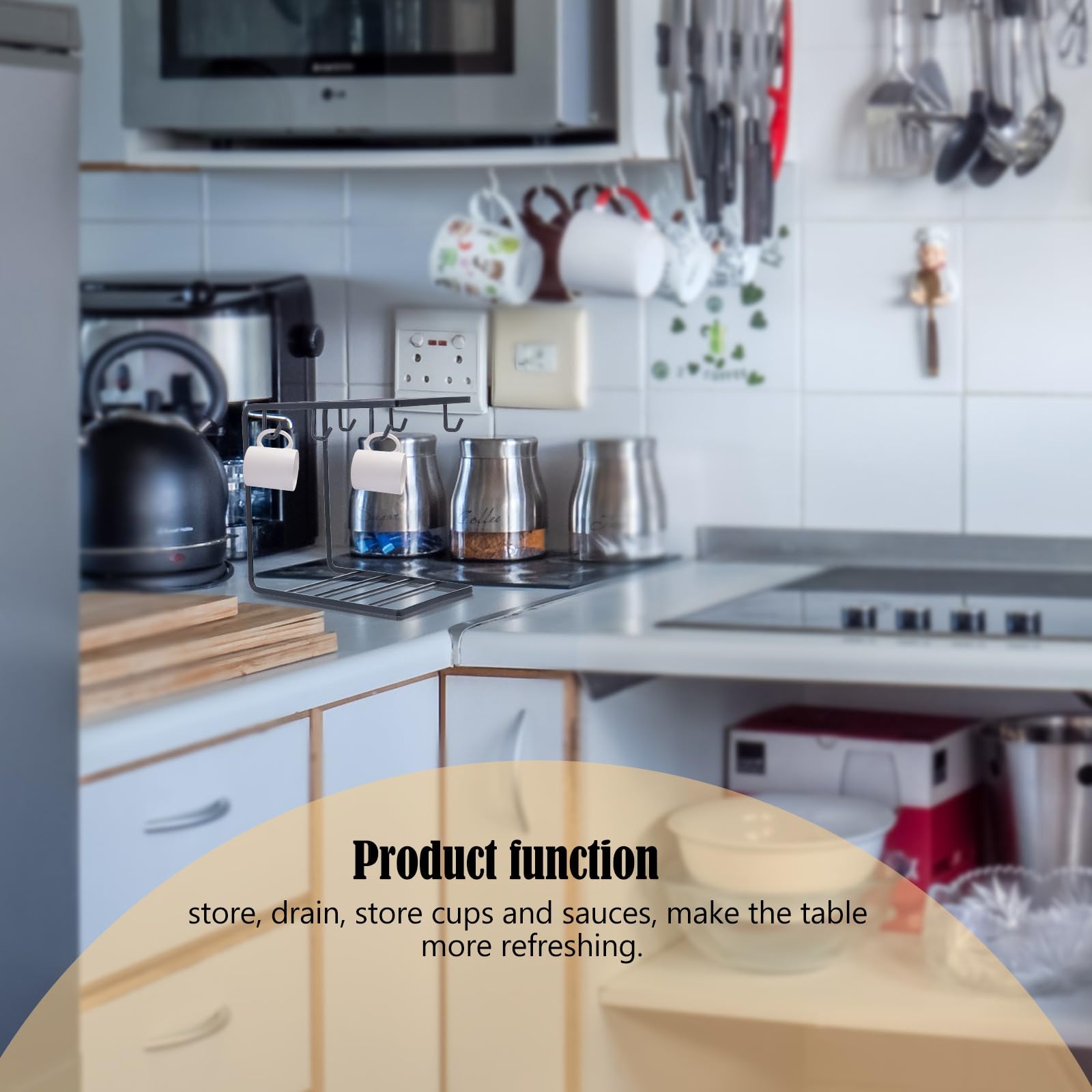 UKCOCO Portabicchieri Design Pratico 6 Ganci in Ferro Nero Semplice e Chic Organizer per Tazze per Drenaggio Rapido, per Cucina e Ufficio