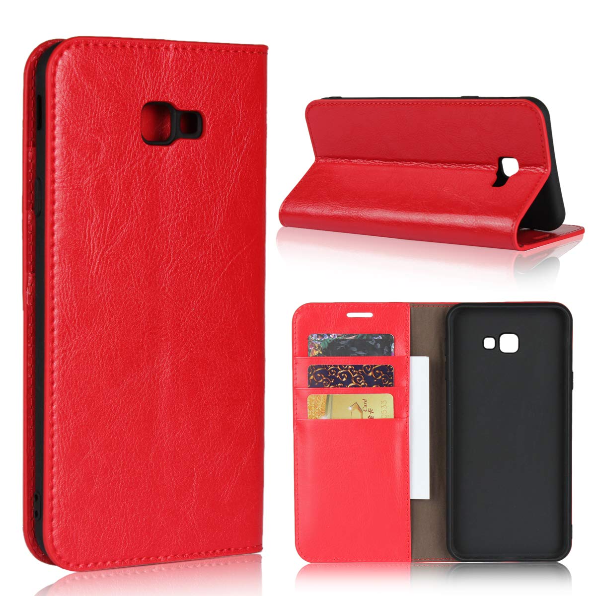 Samsung Galaxy J4 Plus 2018 Wallet Case, Jaorty Premium Leather Folio Flip Case Cover Book Design with Kickstand Feature with Card Slots/Cash Compartment for Samsung J4+ / J4 Plus 2018 - Red