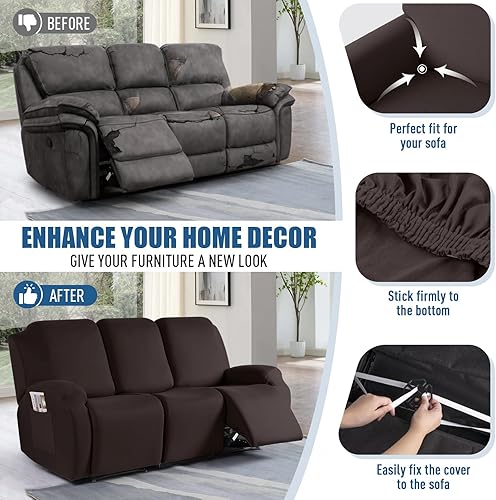 Miniatura 5 de TAOCOCO Funda para sofá reclinable, 3 piezas de tela de poliéster elástica para sofá reclinable de 3 asientos, protector de muebles suave y lavable