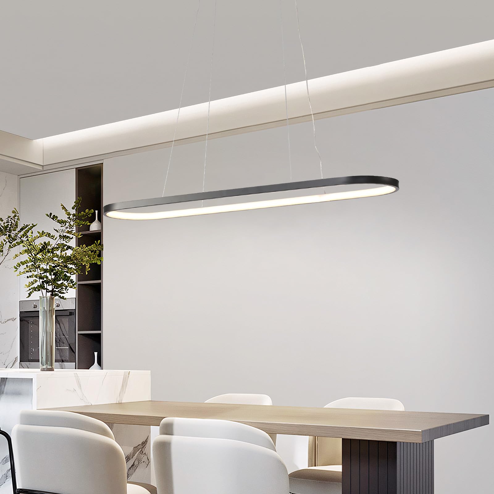 Lámpara de araña Ovalada Lampara LED Regulable Lamparas Circular Iluminación colgante Moderna para Mesa Comedor Con Control Remoto Altura Ajustable para Sala Comedor Cocina Negro 70cm