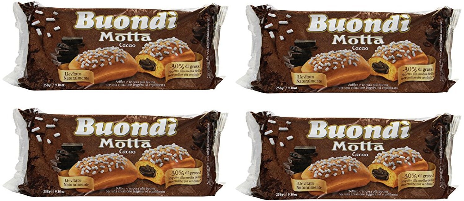 Motta: " Buondì " box of 6 snack cake with Cocoa Cream total 258g each (9.1oz) - Pack of 4 [ Italian Import ]